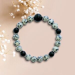 Dalmatian Jasper/Onyx Beaded Stretch Bracelet